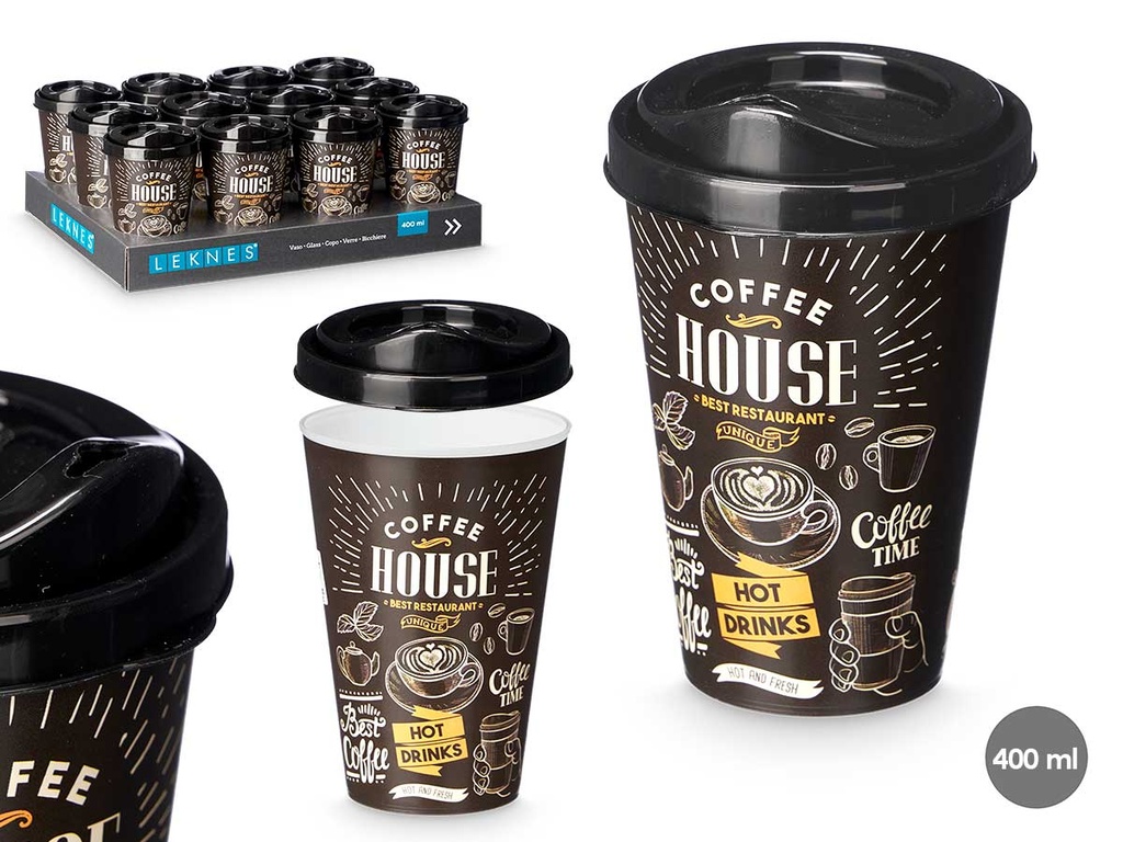 Vaso plástico con tapa para llevar 400ml, ideal para tus bebidas