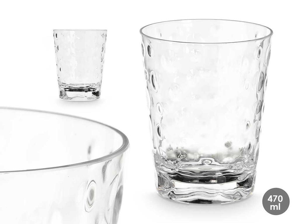 Vaso plástico transparente de 470ml con puntos, ideal para fiestas