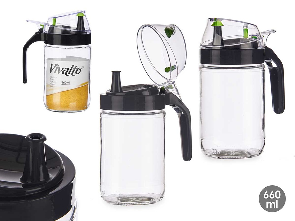 Aceitera cristal 660ml con aireador negro, elegancia y funcionalidad