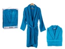 Albornoz azul suave y absorbente, ideal para después de la ducha