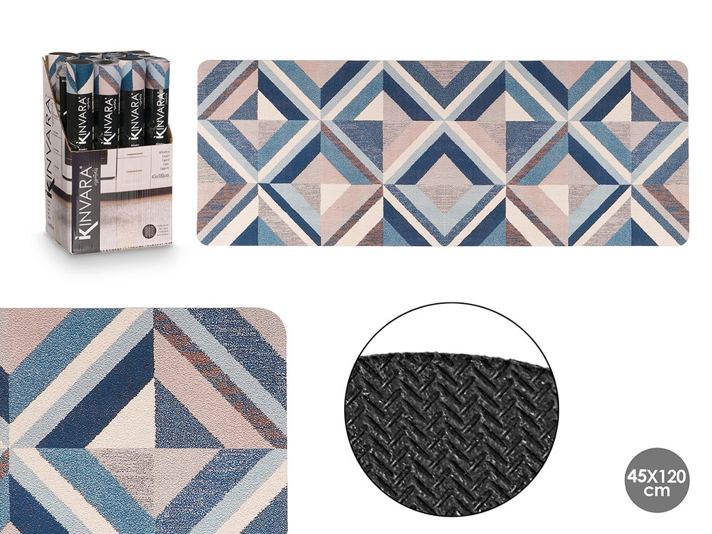 Alfombra cocina triángulos azul: diseño moderno y fácil limpieza