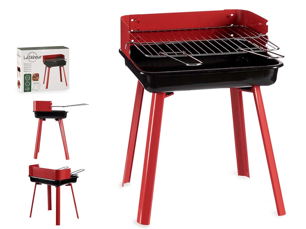 Barbacoa de carbón rectangular roja y negra: Cocina con estilo y sabor