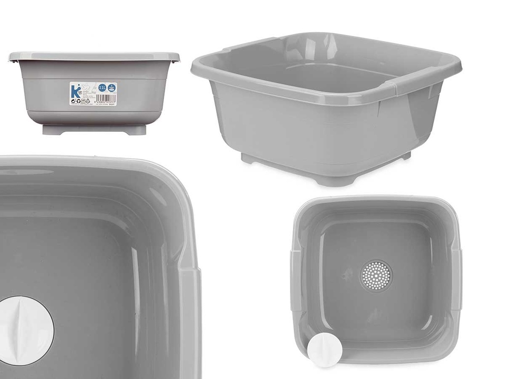 Barreño cuadrado 11 l gris: práctico tapon para fregadero