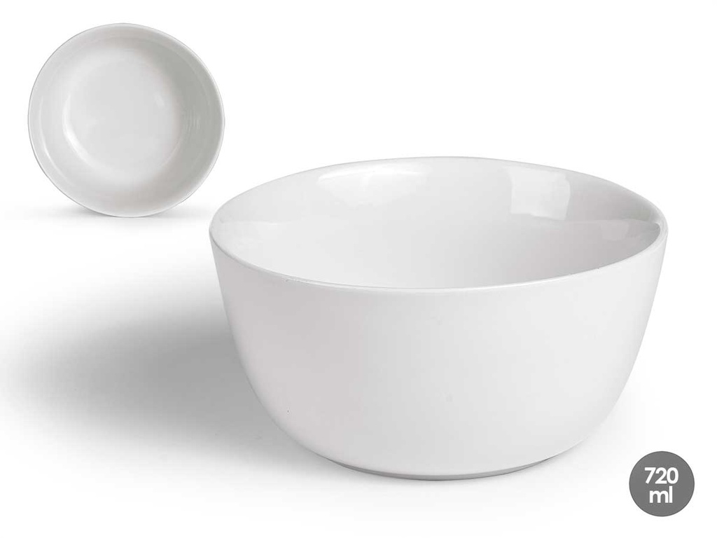 Bol de porcelana blanca redonda de 720ml para una mesa elegante