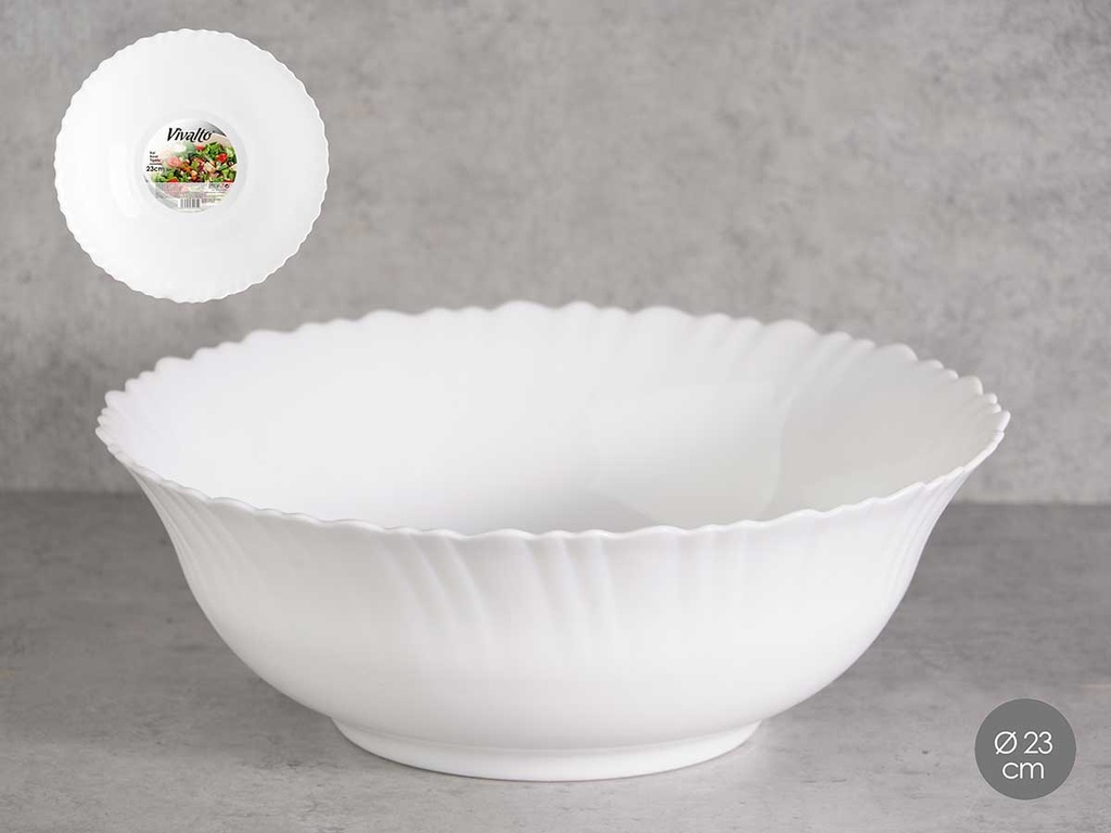 Bol opal clásico redondo de 23 cm: elegante y resistente para tu mesa