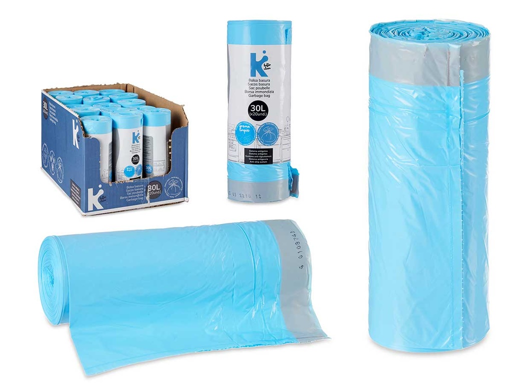 Bolsa basura autocierre perfumada, 30L, eliminación fácil
