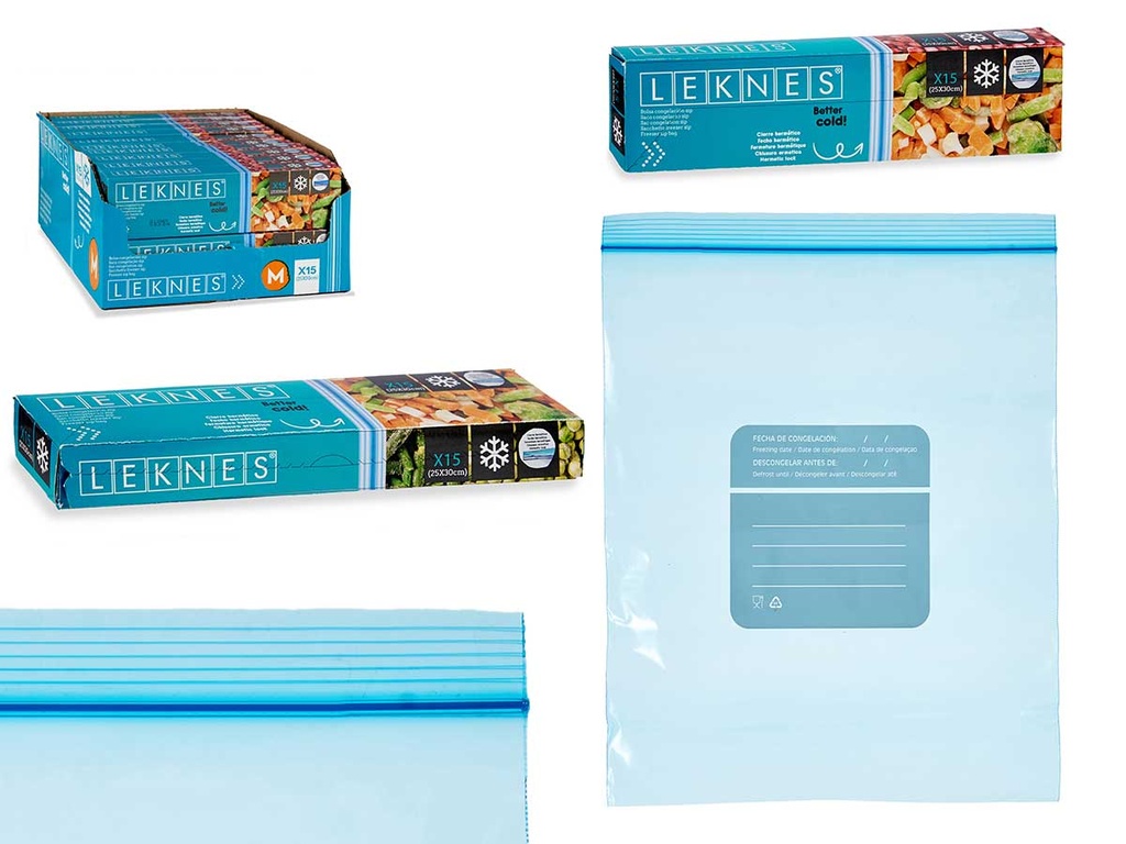 Bolsa congelación zip 15 uds, ideal para frescura de alimentos