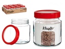 Bote cristal 1L transparente con tapa roja, ideal para almacenamiento