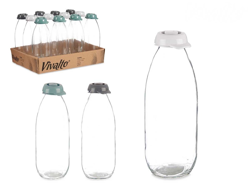 Botella cristal 1L surtida, elegante y ecoamigable para llevar