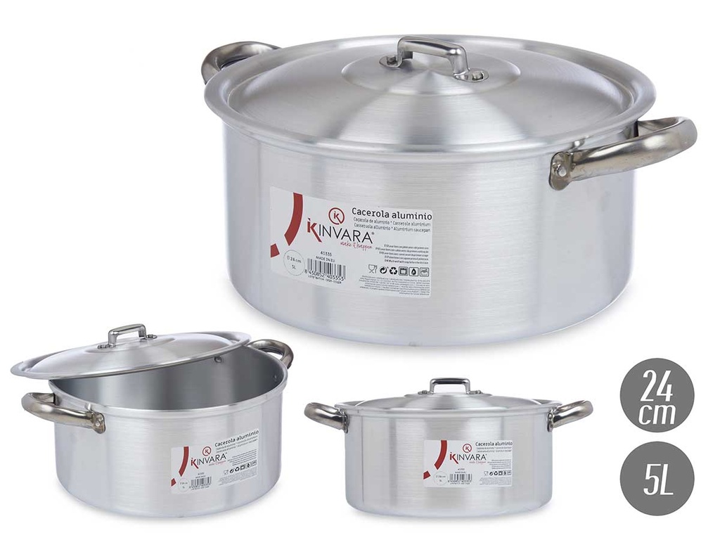 Cacerola de aluminio 24 cm, 5 L: Duradera y ligera para cocinar