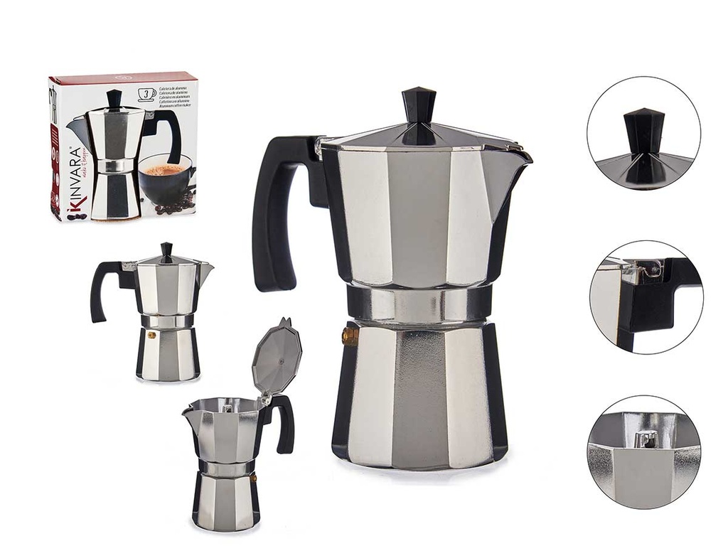 Cafetera aluminio 3 tazas con asa, disfruta de un café perfecto