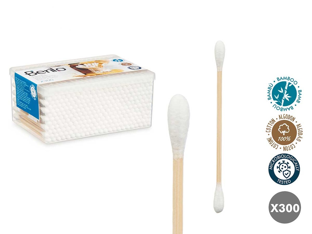 Caja de 300 bastoncillos para oídos de bambú: ecológicos y suaves