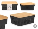 Caja multiusos perforada con tapa de bambú, elegante y funcional