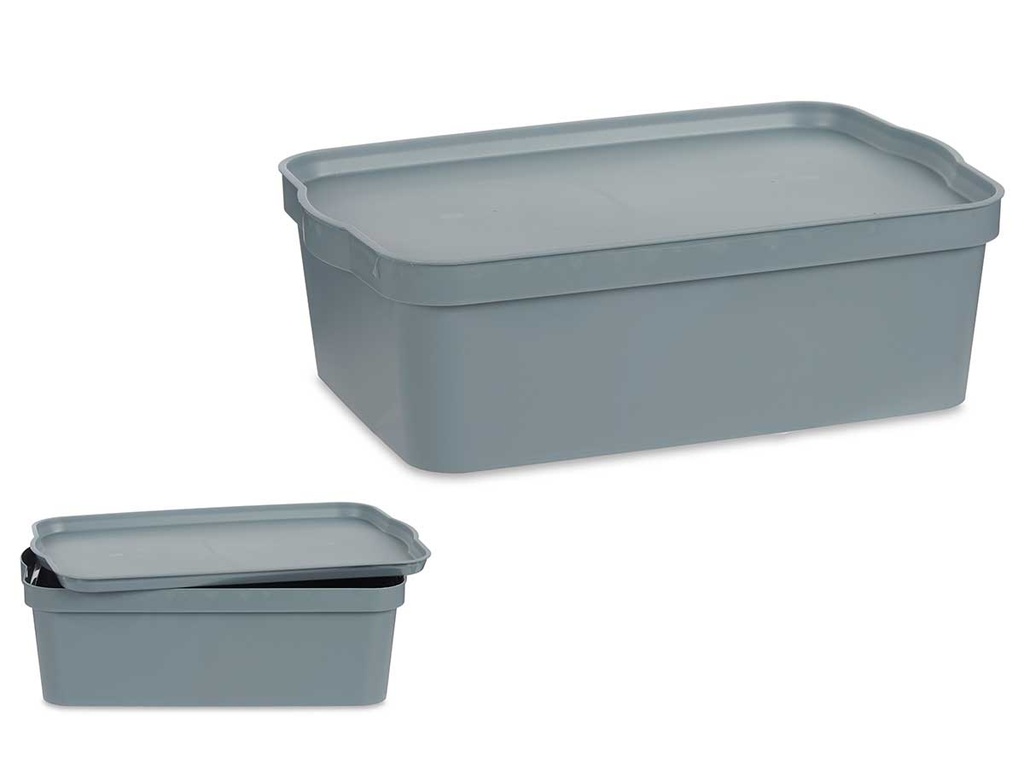 Caja plástico con tapa 14L gris: Organiza y protege tus cosas