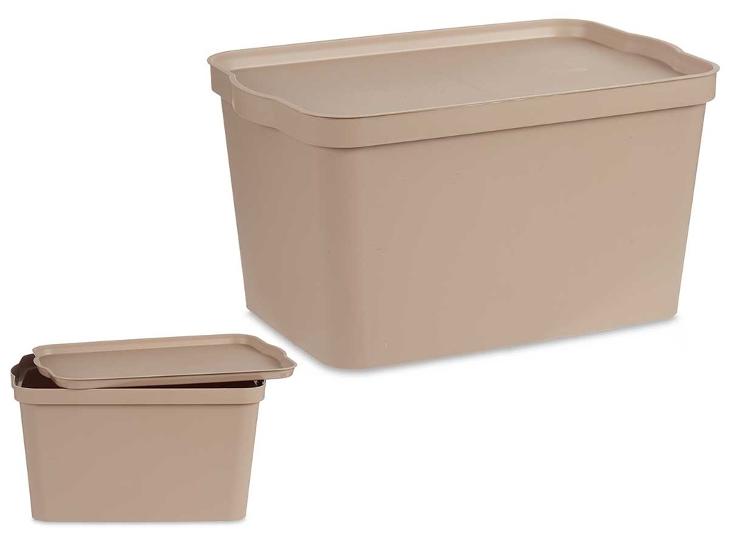 Caja plástico con tapa 24L beige: Almacenaje práctico y elegante