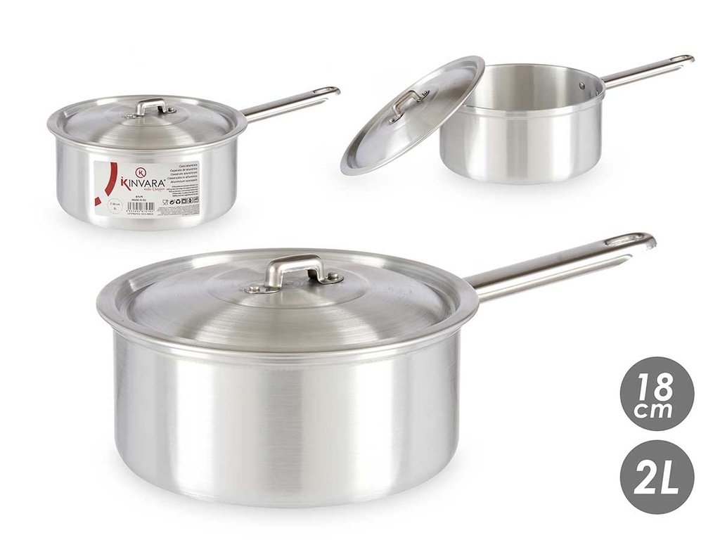 Cazo de aluminio con tapa de 18 cm: Durable y ligero para cocinar
