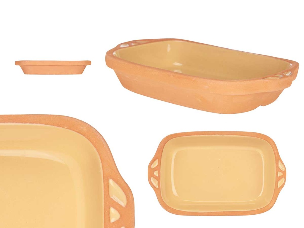 Cazuela barro rectangular con asas 23cm en vibrante amarillo