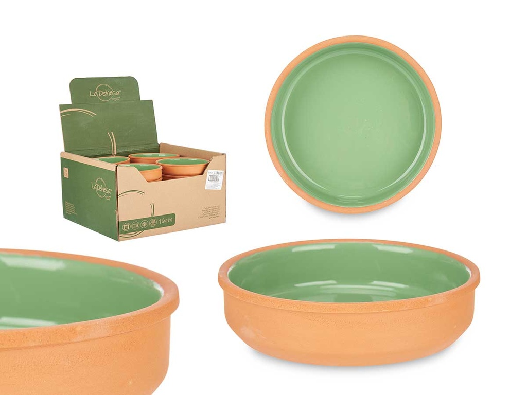 Cazuela de barro redonda 16cm en verde, ideal para tus guisos