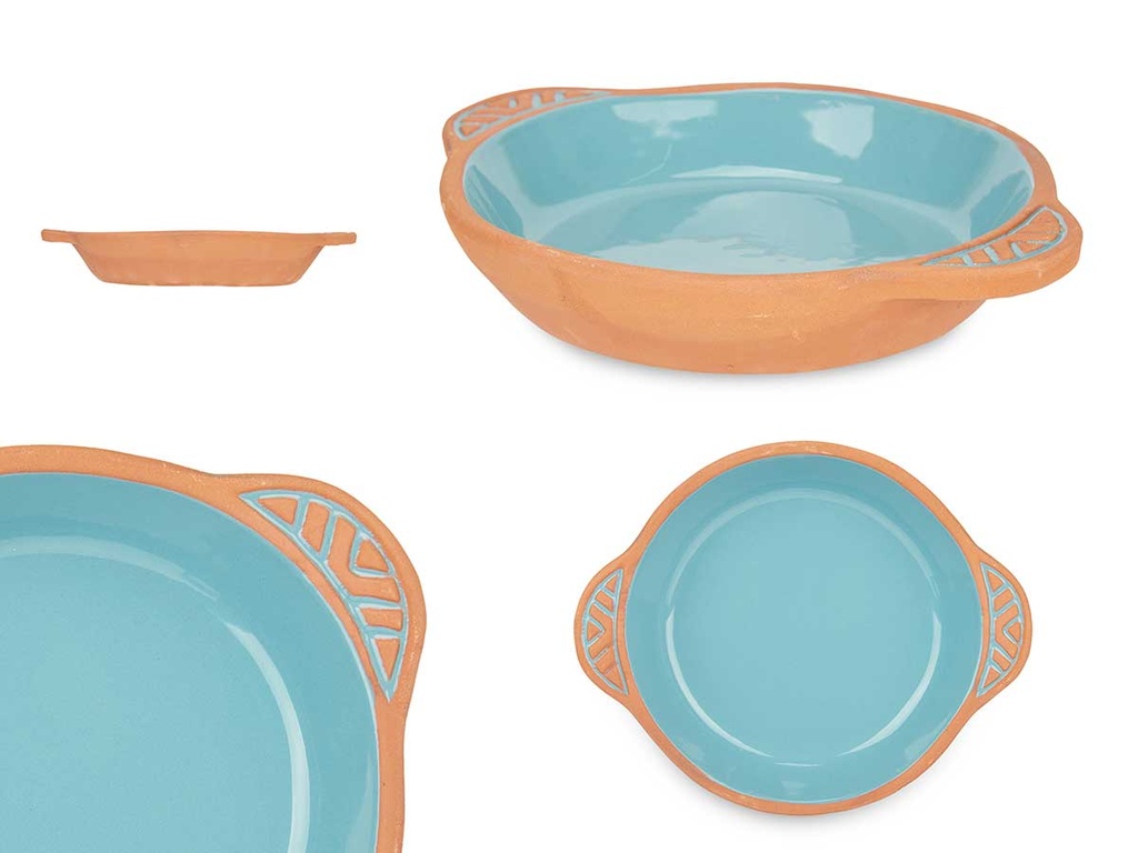Cazuela de barro redonda turquesa, perfecta para recetas deliciosas