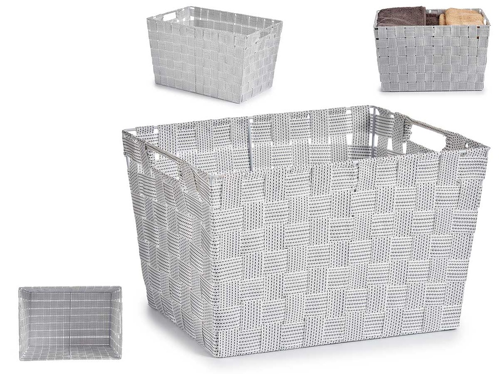 Cesta de tela cónica rectangular blanca con asas, ideal para organizar