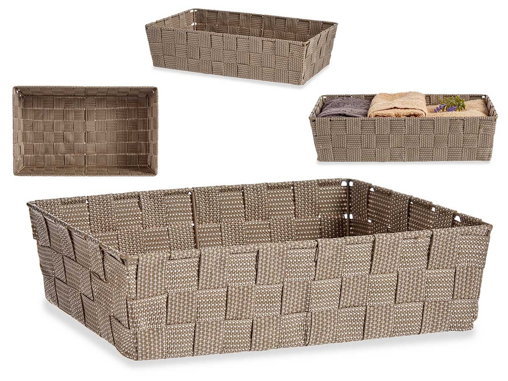 Cesta de tela rectángulo natural para organización decorativa