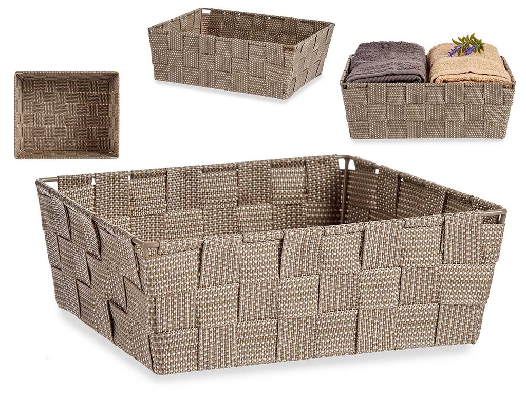 Cesta tela rectángulo sin asas 24cm beige, perfecta para organizar