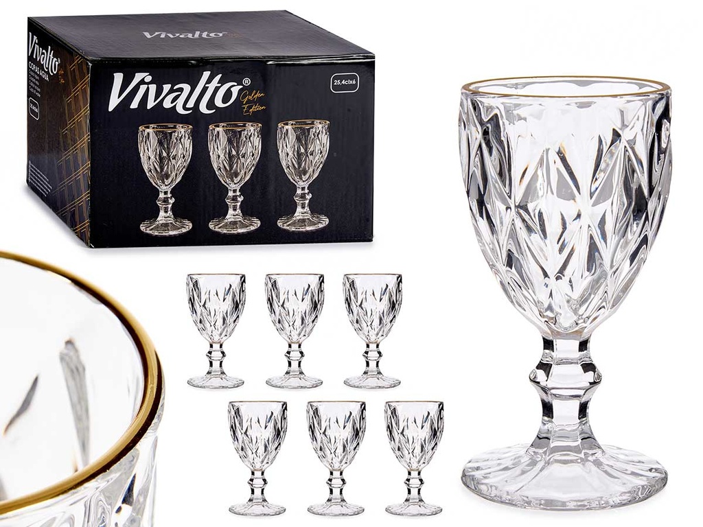 Copa agua 254ml con diseño diamante y filo de oro elegante