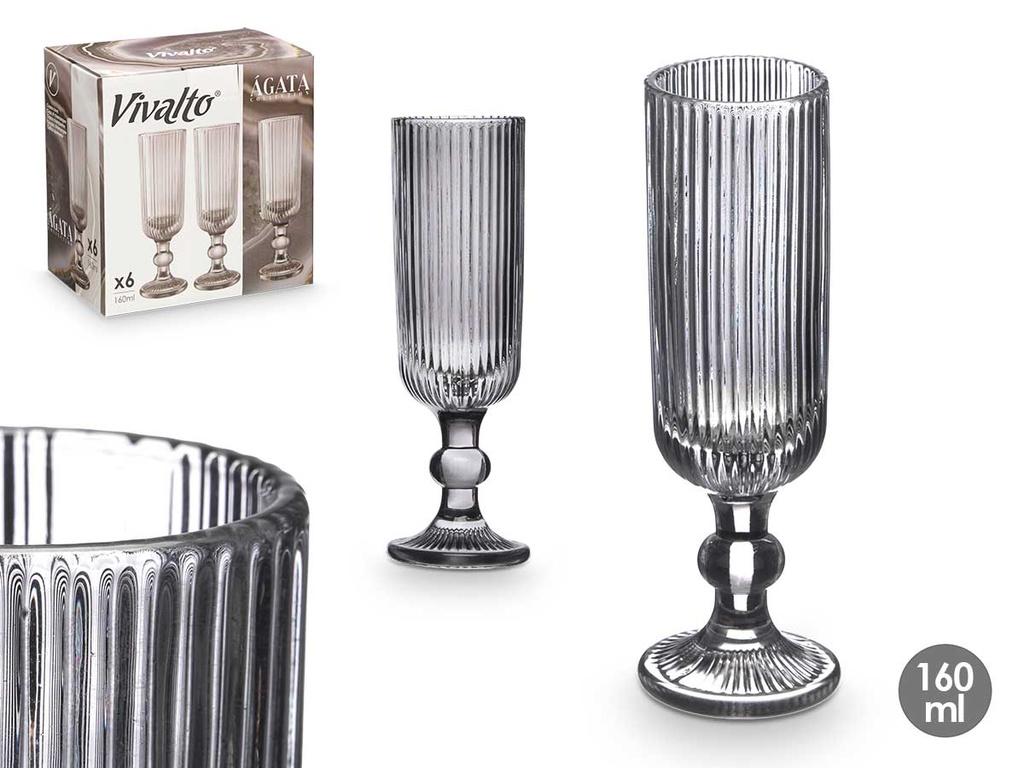 Copa de cava gris con rayas de 160 ml - Elegancia en tu brindis