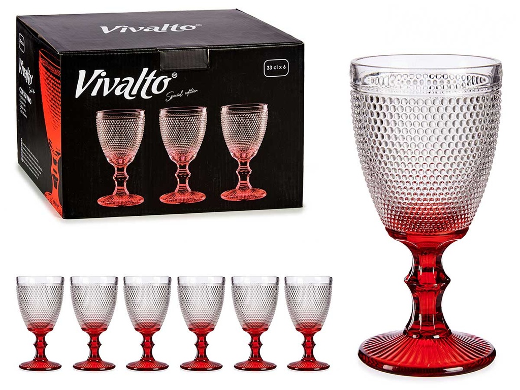 Copa de vino de vidrio con puntos, pie rojo, 330ml de estilo elegante