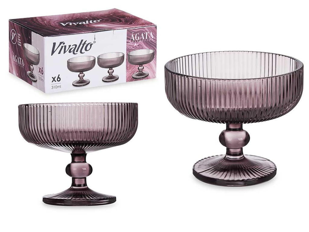Copa helado rosa con rayas de 310ml, ideal para tus postres