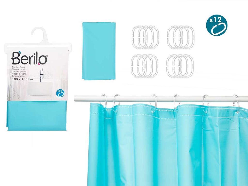 Cortina baño transparente azul que realza tu decoración 180x180cm