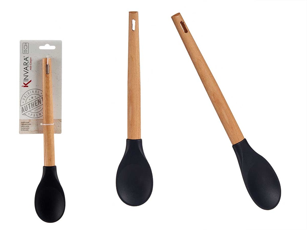 Cuchara silicona con mango de madera de haya, perfecta para cocinar