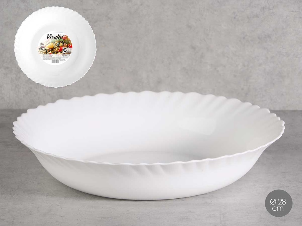 Ensaladera grande clásica opal de 28 cm, elegante y funcional
