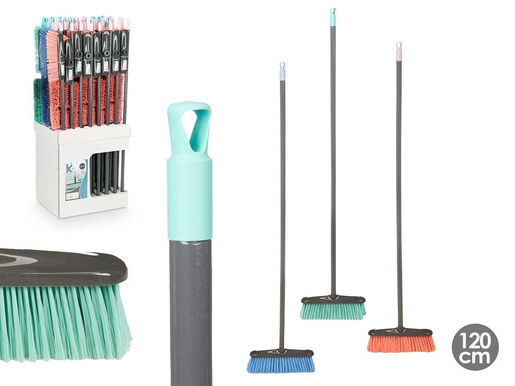 Escoba palo madera antracita: limpieza eficiente en 3 colores