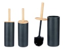 Escobillero de resina negro con tapa de bambú, elegante y duradero