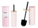 Escobillero metálico con tapa de bambú rosa, elegante y duradero