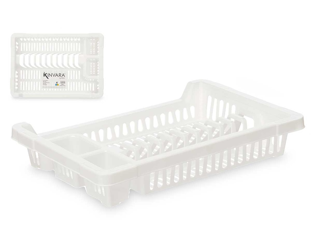 Escurridor plato plástico pequeño blanco, ideal para ahorrar espacio
