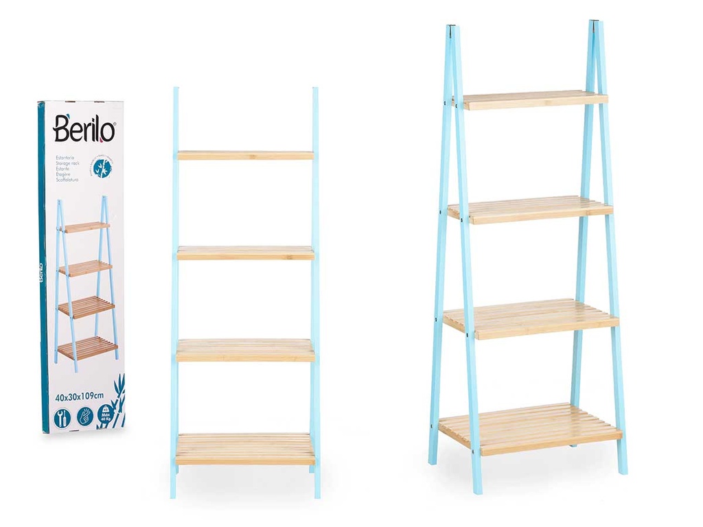 Estantería escalera de bambú azul: funcionalidad y estilo