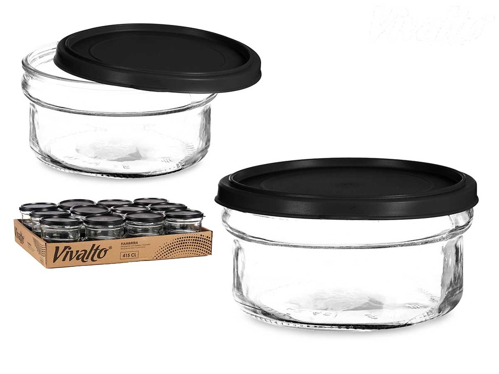 Fiambrera cristal redonda 415ml negro, ideal para comidas frescas