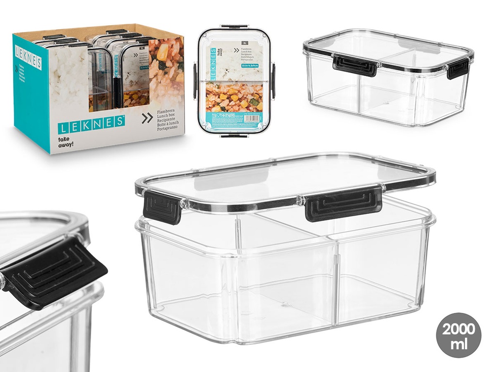 Fiambrera hermética negra de 2L con divisorio para alimentos frescos