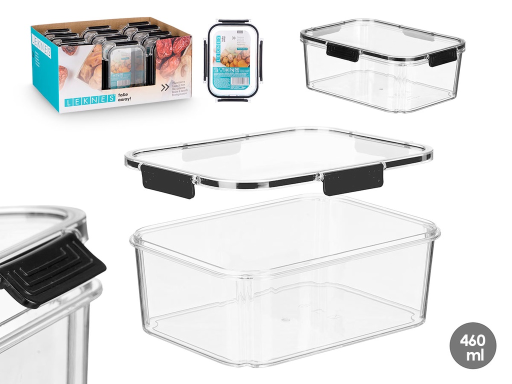 Fiambrera hermética negra de 460ml, ideal para comidas sin fugas