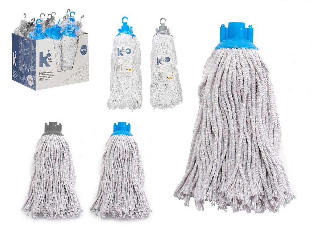 Fregona algodón 200gr blanca surtida, limpieza eficaz y rápida