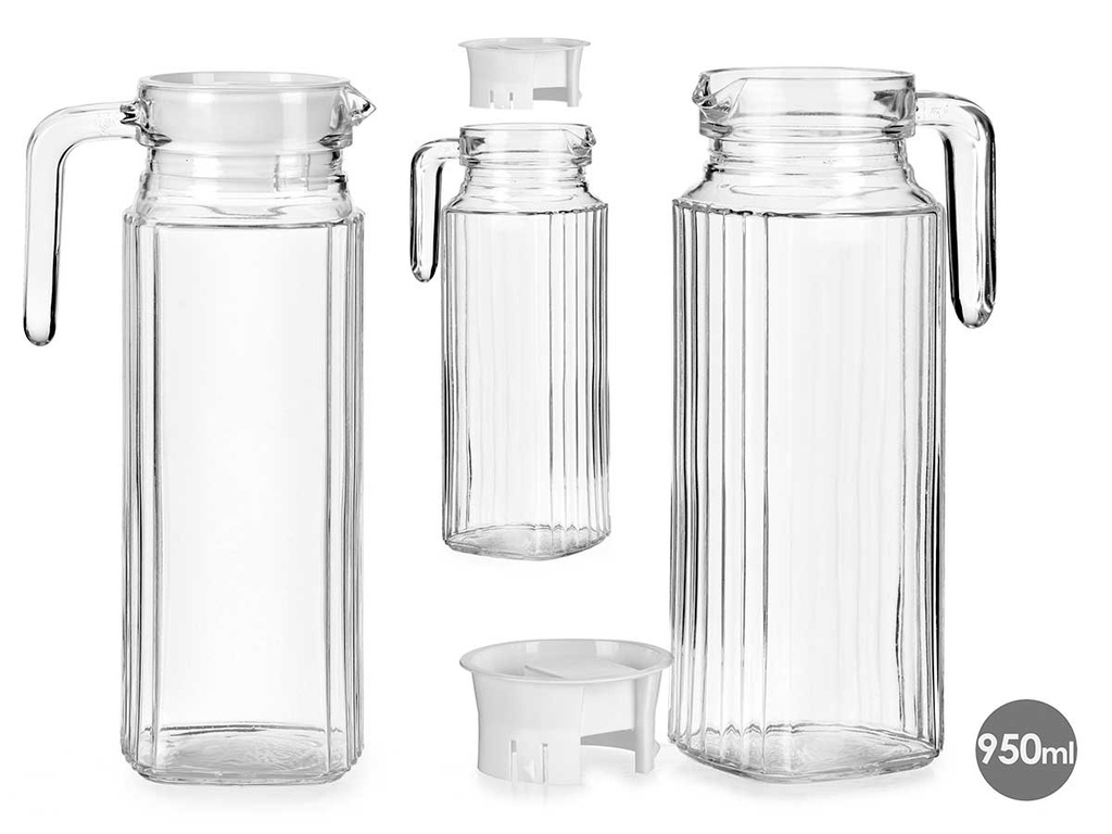 Jarra 950ml, tapa blanca perfecta para bebidas frescas y elegancia