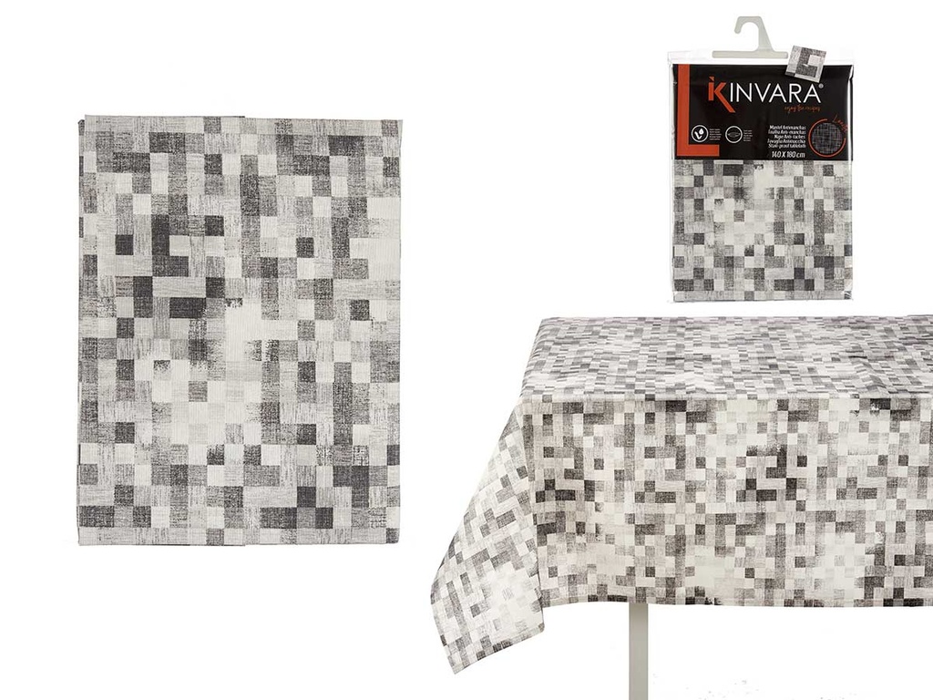 Mantel loneta antimanchas en cuadros gris, ideal para tu mesa