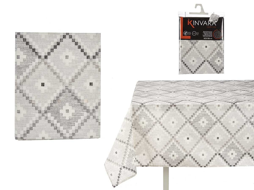 Mantel loneta antimanchas en elegante diseño de rombos gris