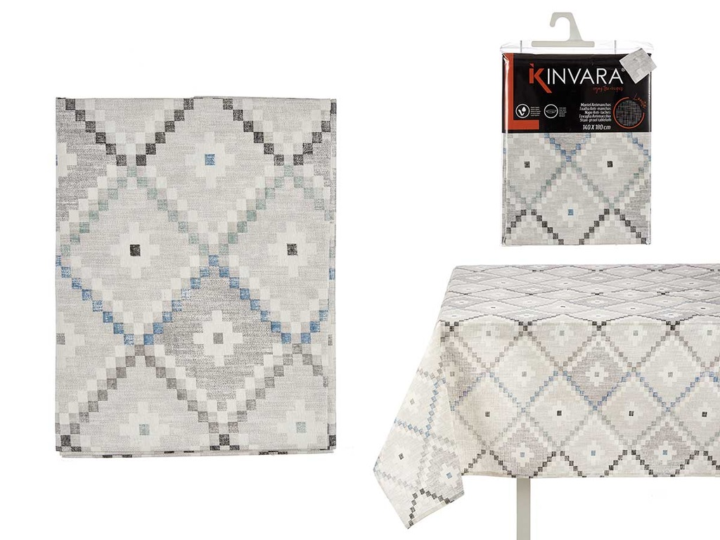 Mantel loneta antimanchas: elegancia y limpieza en rombos azul