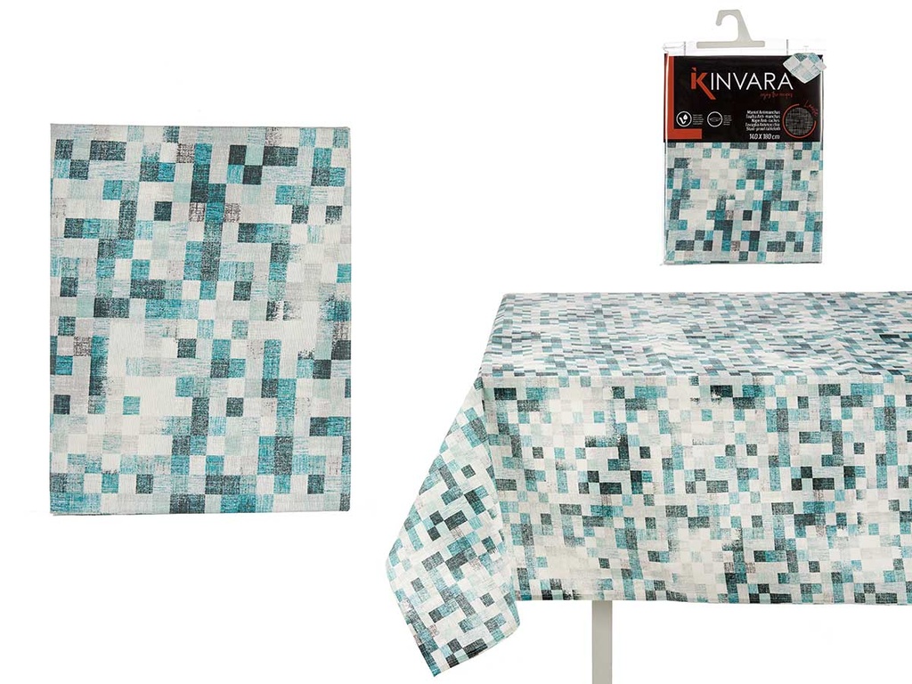 Mantel loneta antimanchas: estilo y protección en cuadros azul