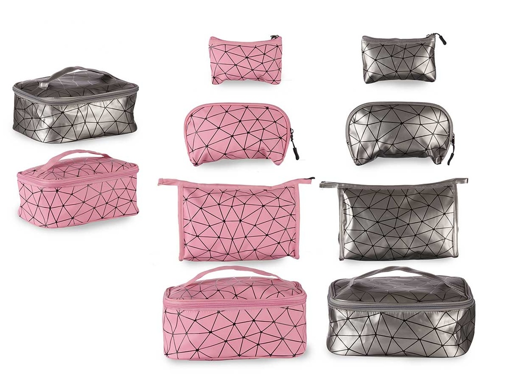 Neceser viaje surtido color plata y rosa: estilo y organización