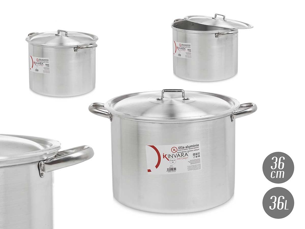 Olla de aluminio de 36 cm y 30 l: Ligera y duradera para cocinar