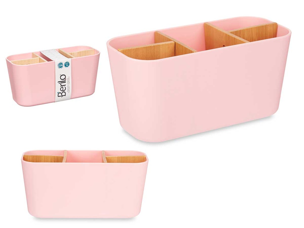 Organizador Ovalado 5 Huecos en Bambú Rosa, ¡Estilo y Orden!